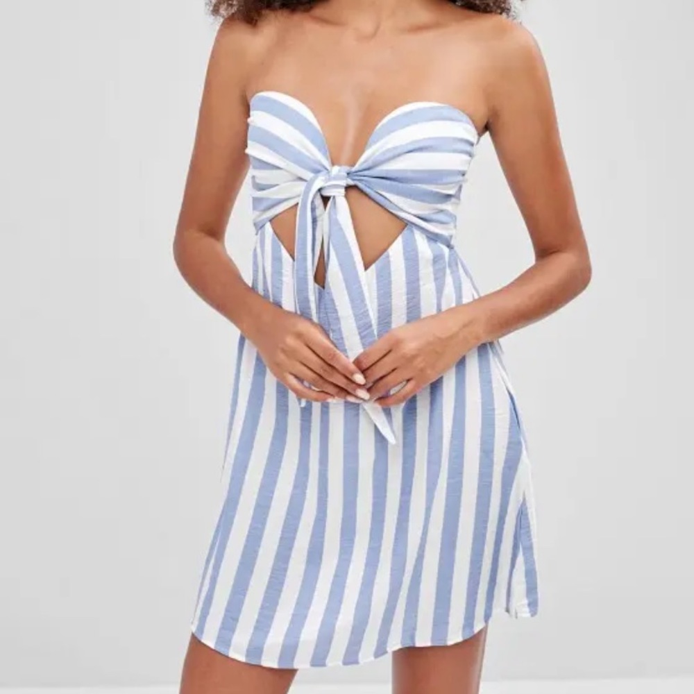 Strapless front tie summer dress